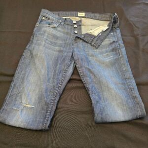 HUDSON "Byron" Dark Wash Button Closure Distressed Jeans